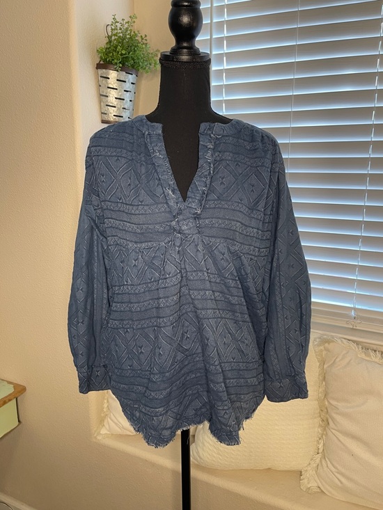 Ivy Jane Blue Boho Textured Raw Hem Top Festival Vibe - Picture 2 of 7
